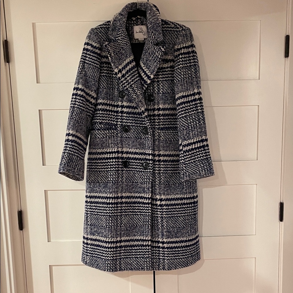 Sam Edelman Blue and White Plaid Pea Coat